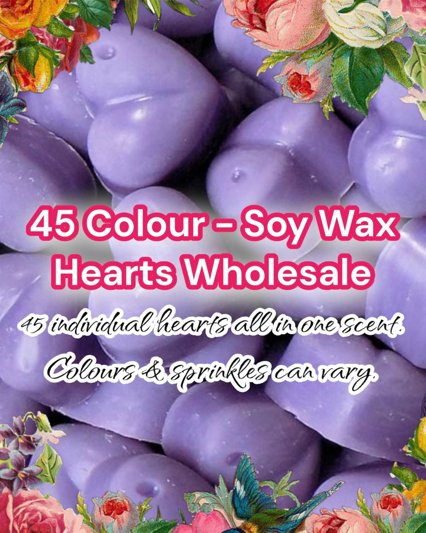 HOME FRAGRANCE - 45 All Scents - Colour Soy Wax Cute Dimple Hearts - Wholesale Wax Melts